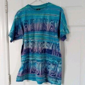 Vintage World Beat All Over Print Single Stitch Tie Dye T-Shirt Men's Large 90s